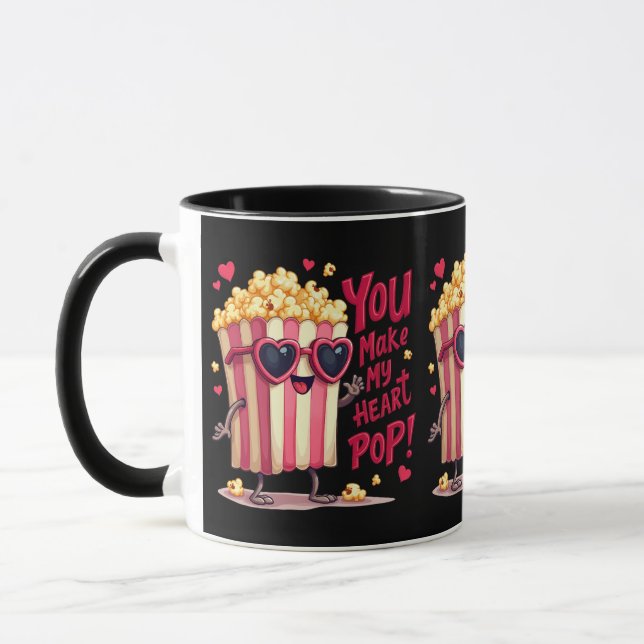 Popcorn Heart Pop Valentine Design Mug (Left)