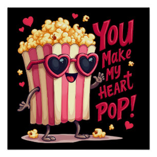 Popcorn Heart Pop Valentine Design Poster