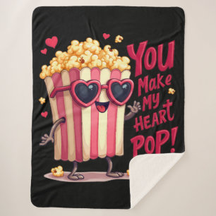 Popcorn Heart Pop Valentine Design Sherpa Blanket