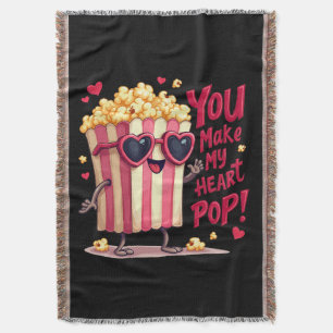 Popcorn Heart Pop Valentine Design Throw Blanket