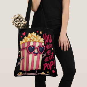 Popcorn Heart Pop Valentine Design Tote Bag