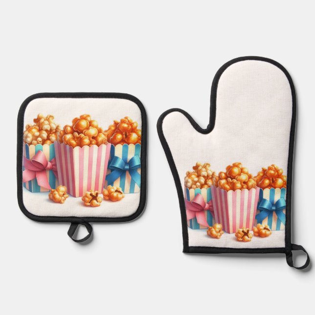 popcorn kitchen oven mitt & pot holder set (Front)