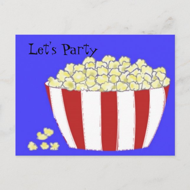 Popcorn - Let's Party Invitation Postcard (Front)