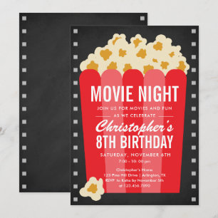 Popcorn Movie Night Birthday Party Invite