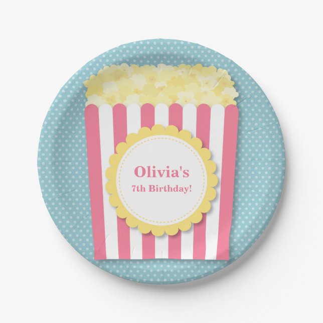 Popcorn Movie Night Birthday Party Supplies Paper Plate (Front)