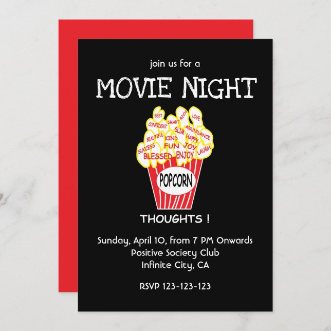 Popcorn Movie Night Party Invitation (Front/Back)