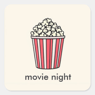 Popcorn movie night square sticker