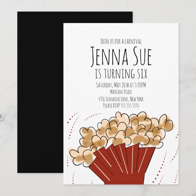 Popcorn Movie Outdoor Party Birthday Invitation (Front/Back)