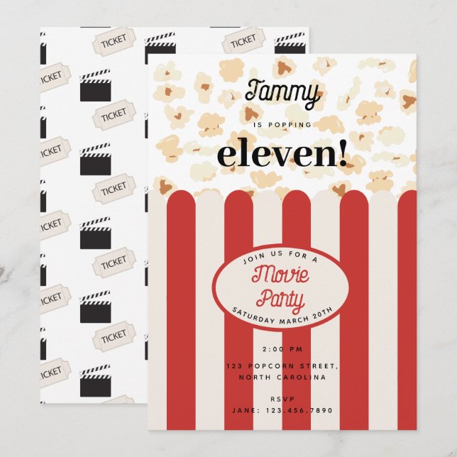 Popcorn Movie Party Birthday Party Theme Invitation (Front/Back)