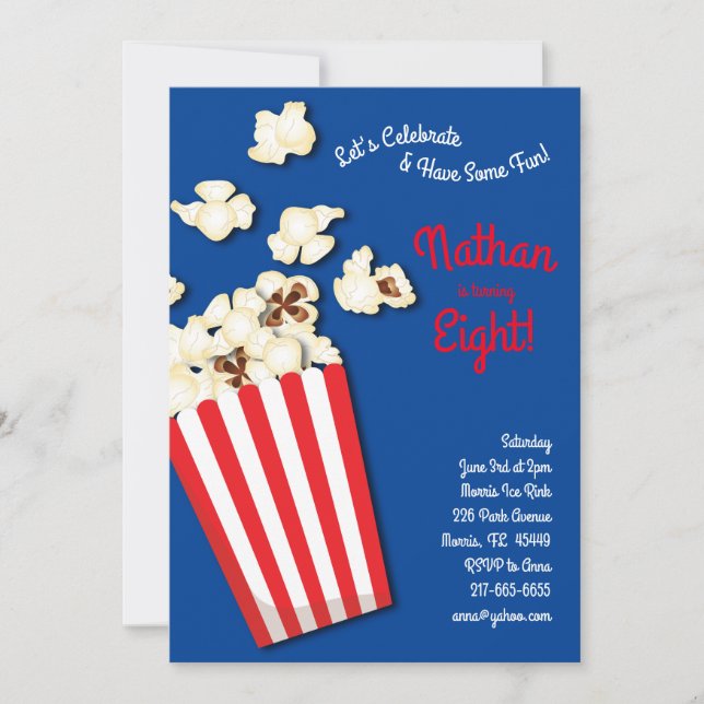 Popcorn Movie Theatre Kids Birthday Party Invitation (Front)