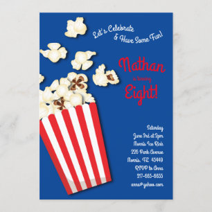 Popcorn Movie Theatre Kids Birthday Party Invitation