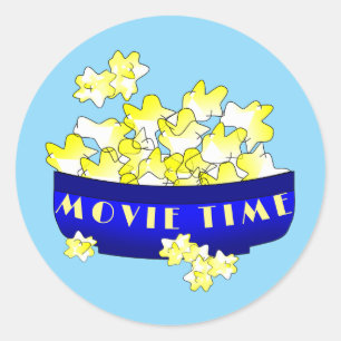 Popcorn Movie Time Classic Round Sticker