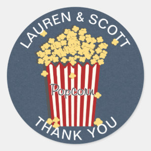 Popcorn Navy Blue and White Classic Round Sticker