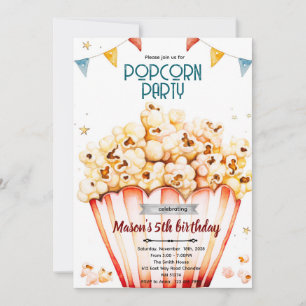 Popcorn party theme invitation
