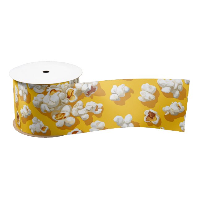 Popcorn Pattern on Yellow Background Satin Ribbon (Spool)