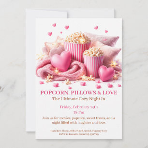 Popcorn Pillows and Love - Cosy Movie Night Party Invitation