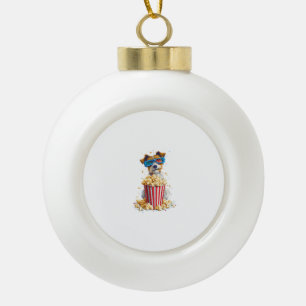Popcorn Pup – Movie Night Dog Ceramic Ball Christmas Ornament