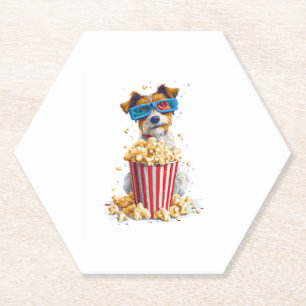 Popcorn Pup � Movie Night Dog Paper Coaster