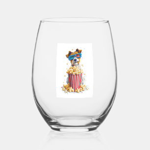 Popcorn Pup � Movie Night Dog Stemless Wine Glass