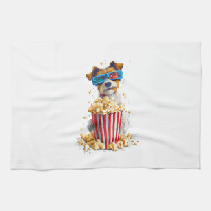 Popcorn Pup � Movie Night Dog Tea Towel