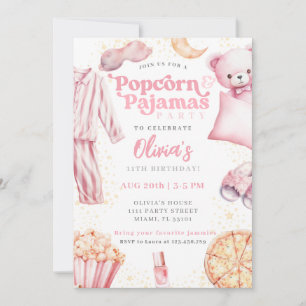 Popcorn Pyjamas Sleepover Slumber Party Birthday Invitation