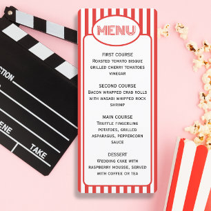Popcorn Red and White Striped Movie Theme Party  Menu