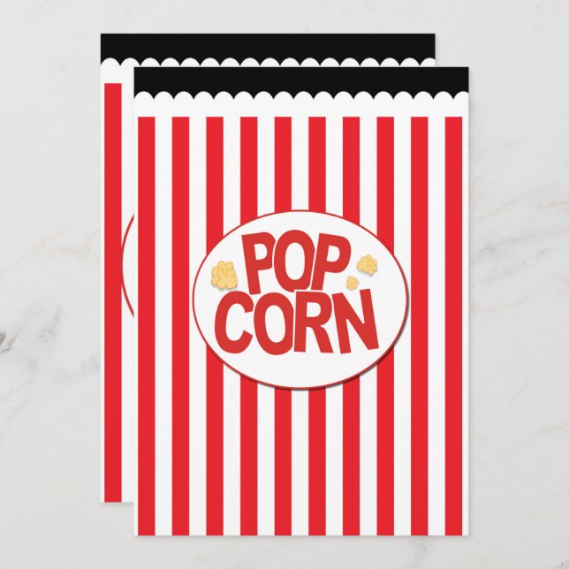Popcorn Red & White Stripe Movie Party Invitations (Front/Back)