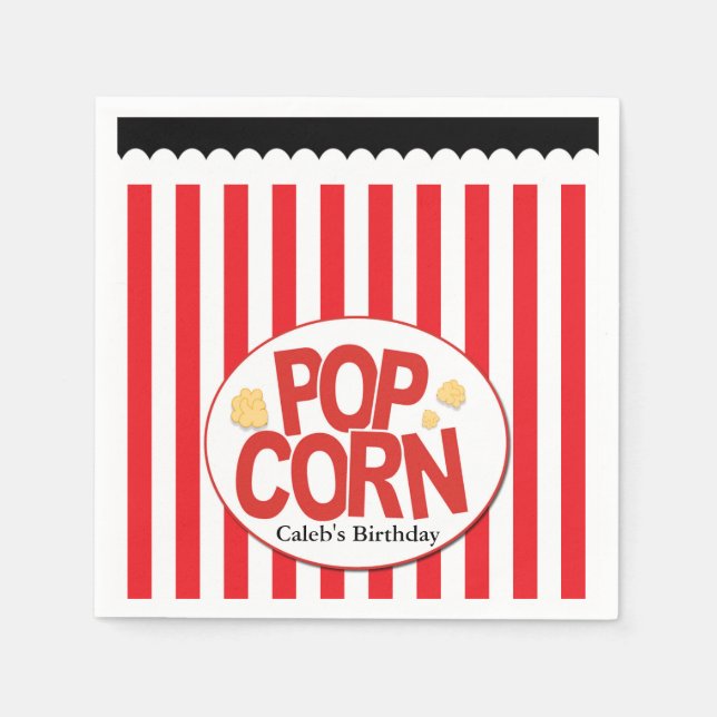 Popcorn Red & White Stripe Movie Party Napkin (Front)