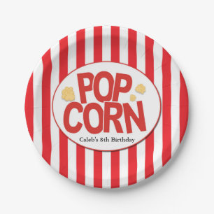 Popcorn Red & White Stripe Movie Party Paper Plate