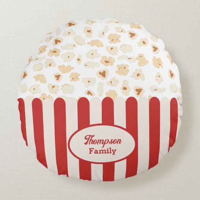 Popcorn Retro Movie Cinema Monogram Round Cushion (Front)