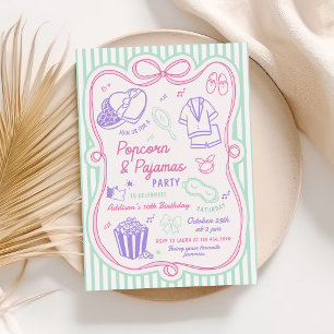Popcorn Slumber Sleepover Party Girl Birthday Invitation
