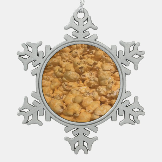 Popcorn Snowflake Pewter Christmas Ornament (Front)