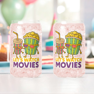 Popcorn & Soda Duo – Movie Night Vibes Can Glass