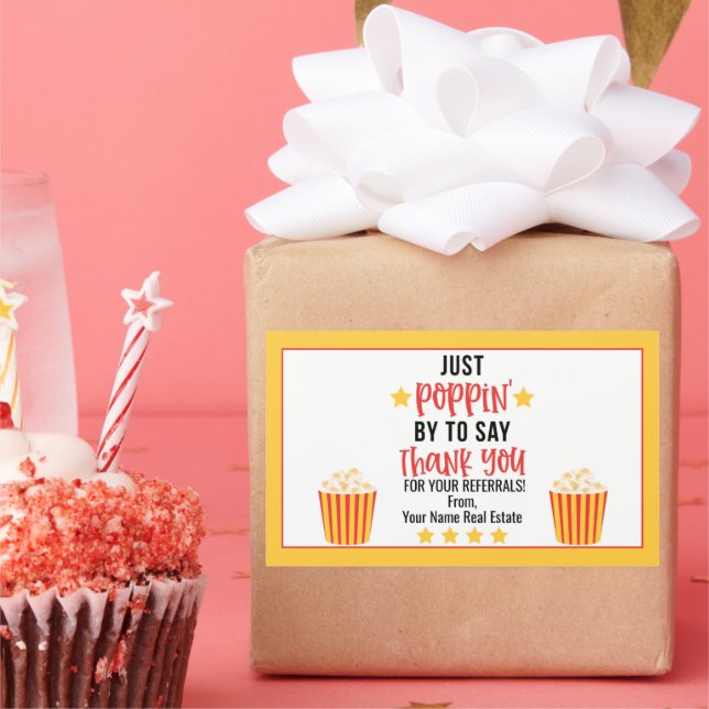 Popcorn Thank You For Your Referrals Rectangular Sticker (Party)