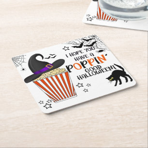 Popcorn trick or treat halloween party square paper coaster