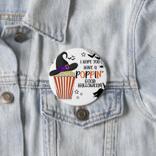 Popcorn trick or treat square sticker square paper 7.5 cm round badge
