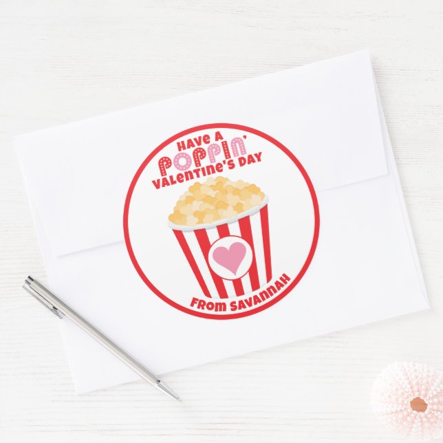 Popcorn Valentine Sticker, Popcorn Favour Classic Round Sticker (Envelope)