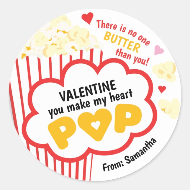 Popcorn Valentine's Day Stickers for Kids (Front)