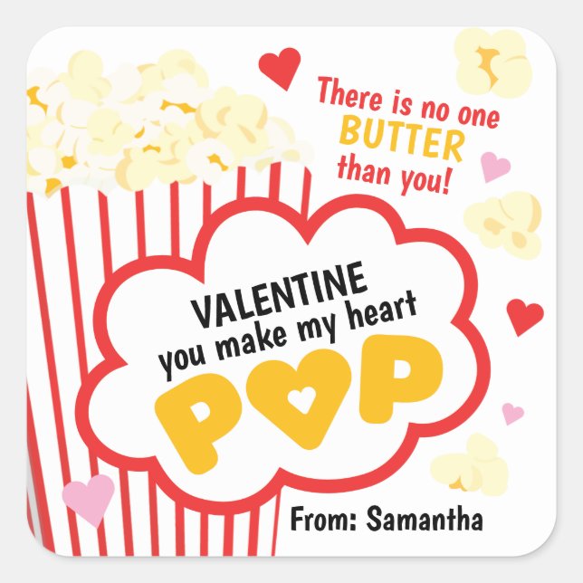 Popcorn Valentine's Day Stickers for Kids (Front)