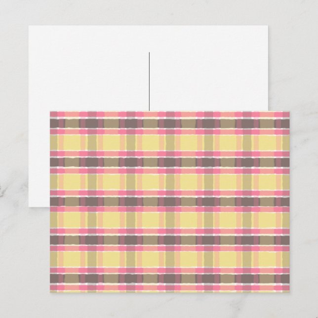Popcorn Yellow Bubblegum Pink Coffee Brown Plaid  Postcard (Front/Back)