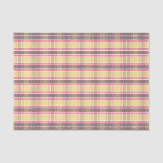 Popcorn Yellow Bubblegum Pink Coffee Brown Plaid  Tissue Paper (Front)