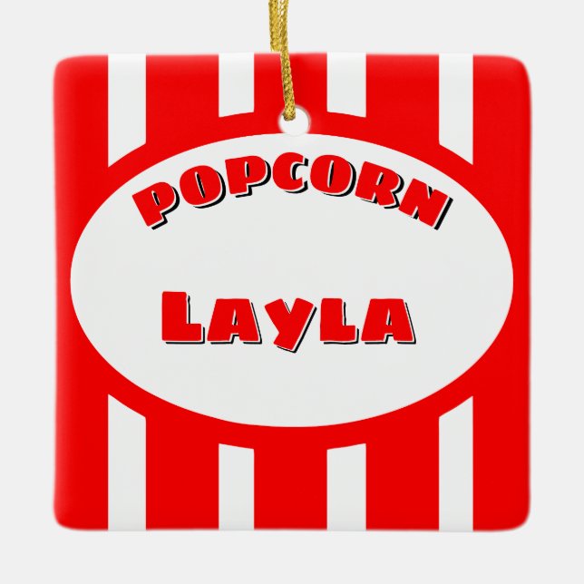 Popcorn Your name Ceramic Tree Decoration (Front)