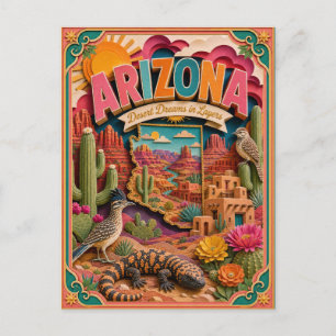 PopCut States Arizona Colourful 3D Paper Art Postcard
