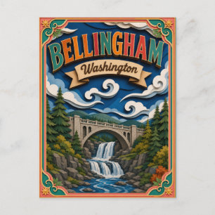 PopCut States Bellingham Washington Paper Art Postcard