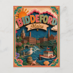PopCut States Biddeford Maine Paper Art Postcard