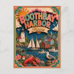 PopCut States Boothbay Harbour Maine Paper Art Postcard