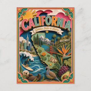 PopCut States California Colourful 3D Paper Art Postcard