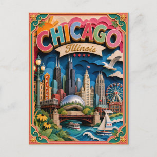 PopCut States Chicago Illinois Paper Art Postcard