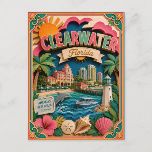 PopCut States Clearwater Florida Paper Art Postcard
