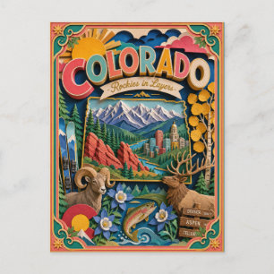 PopCut States Colorado Colourful 3D Paper Art Postcard